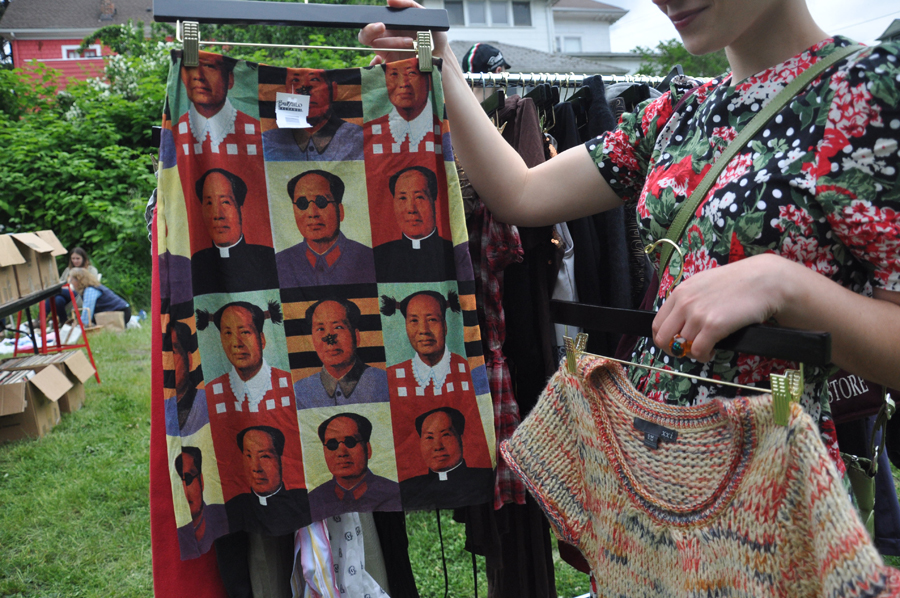 The oddest and most hilarious skirt I've ever seen, with Chairman Mao's face repeated Andy Warhol style. I bought it for a friend who has a thing for him!