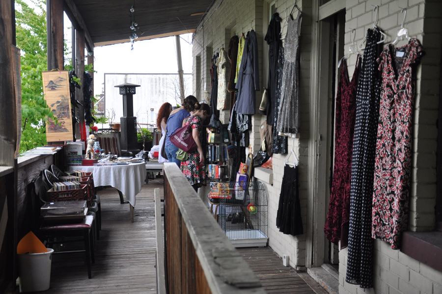 A porch sale on 15th had to be entered through a side door and up a flight of stairs, but made for a great garage sale location.