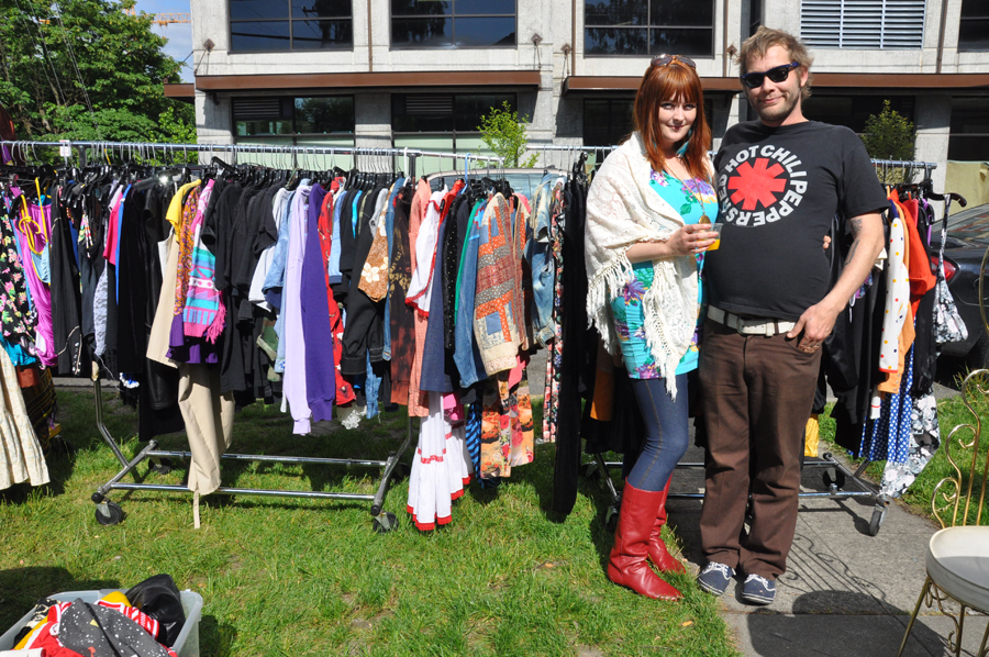 The In is an artist residence on 17th and Olive which hosts craft sales every few weeks, and many of the residents had fun items for sale! Two membersof the art collective pose with their racks of clothes for sale.