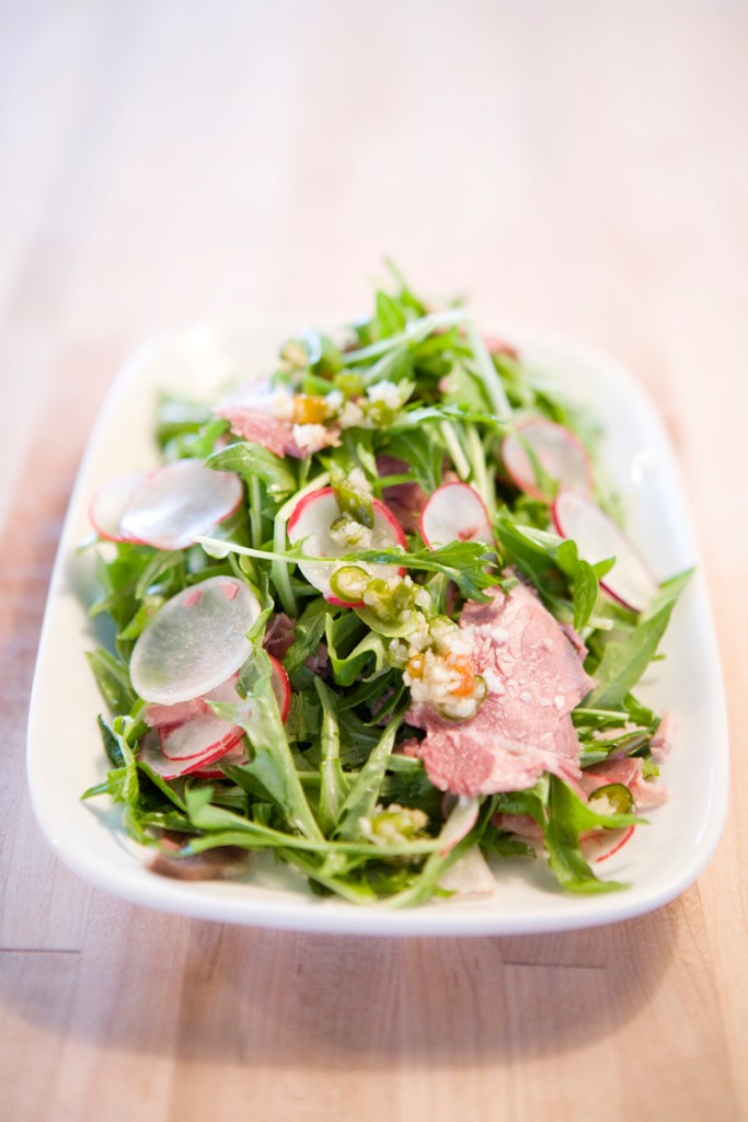 Corned lamb, arugula, and spicy nuoc cham.