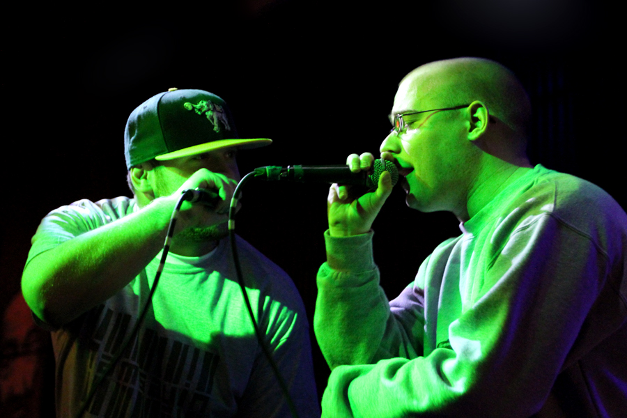 Local MC Grynch (right) was a last-minute addition to the lineup, joined by Wizdom (left).