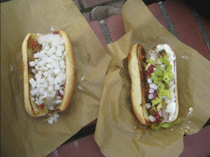 Italian sausage hot 'dawgs' from the University of Washington's 'Hot Dawg' food truck