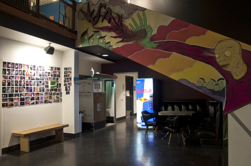 Photos documenting moments at The Vera Project, as well as an example of the music venueaE™s eclectic interior decoration and artwork.