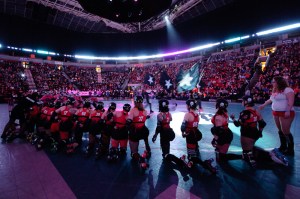 Team Grave Danger kneels during the opening ceremonies.