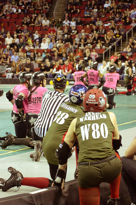 Skaters from the Derby Liberation Front and the Throttle Rockets