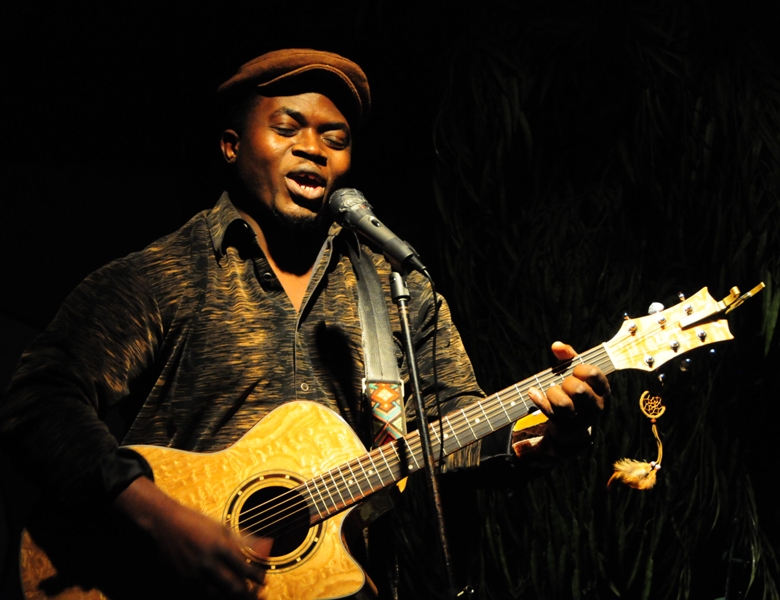 Zambian musican Fortune plays a set.