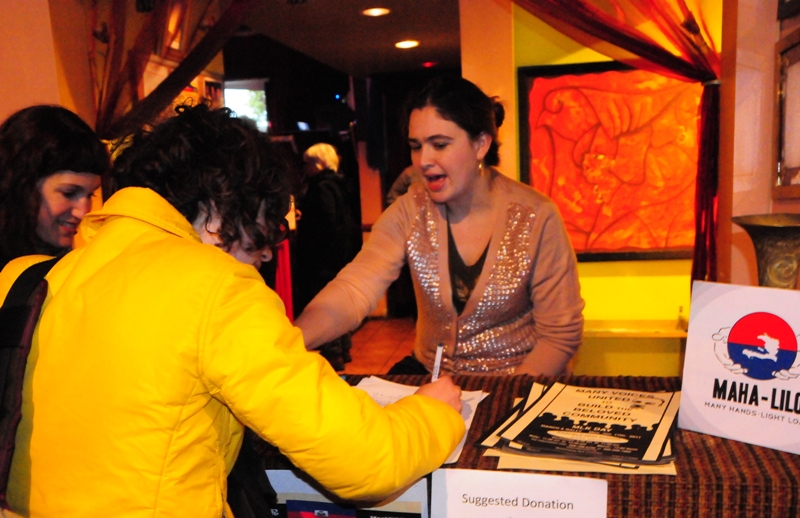 Earthquake survivor Sarah Wilhelm greets supporters.