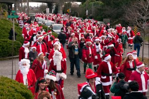Hundreds of Santas converged in Fremont yesterday, bringing Santarchy to the Center