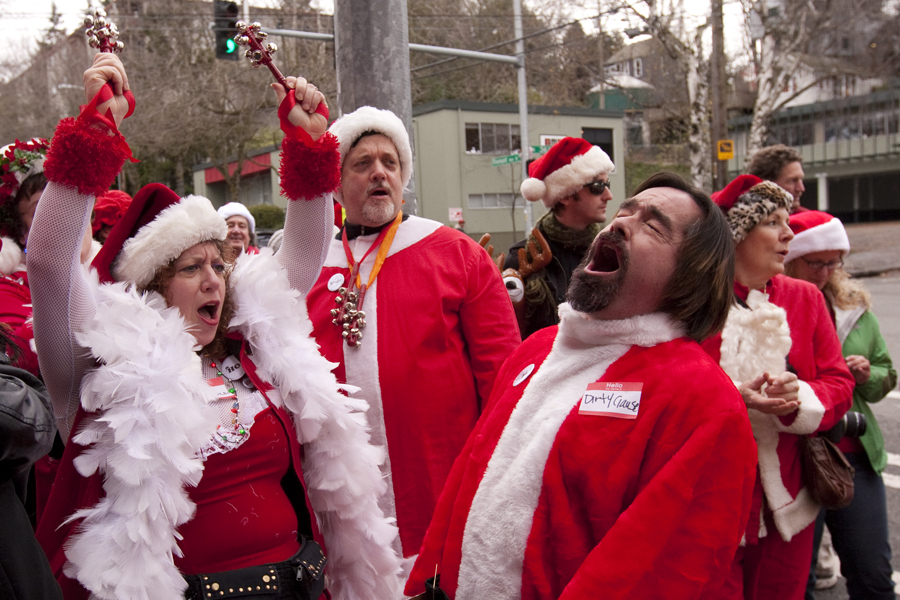 Hundreds of Santas converged in Fremont yesterday, bringing Santarchy to the Center