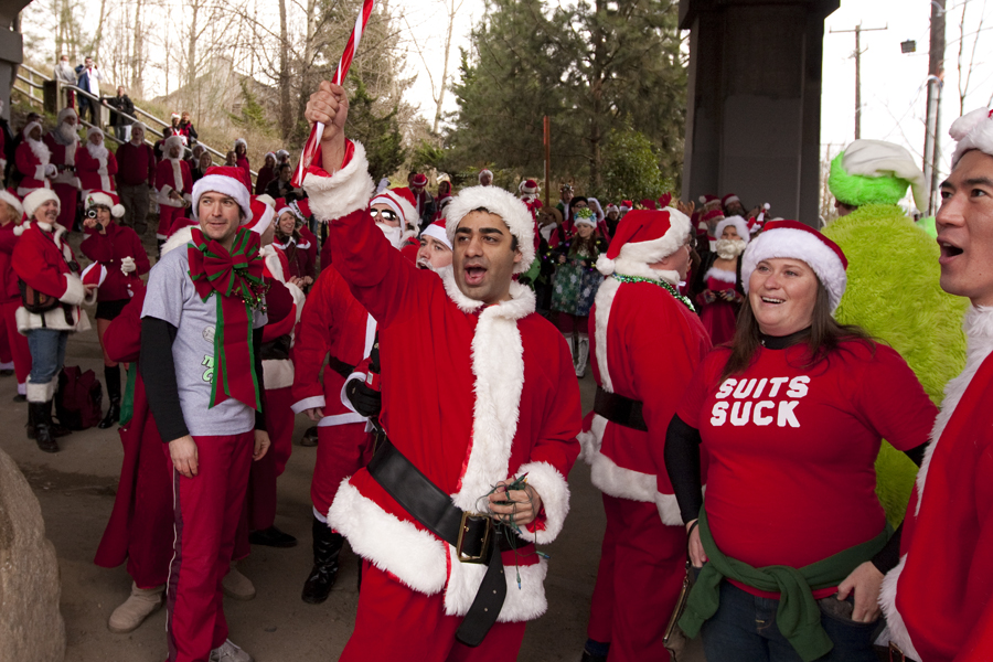 Hundreds of Santas converged in Fremont yesterday, bringing Santarchy to the Center