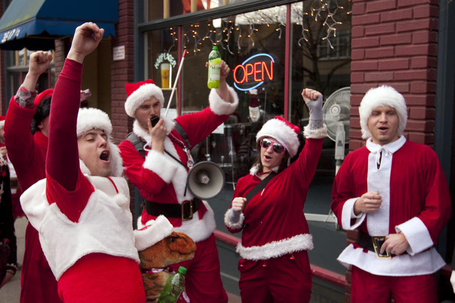 Hundreds of Santas converged in Fremont yesterday, bringing Santarchy to the Center