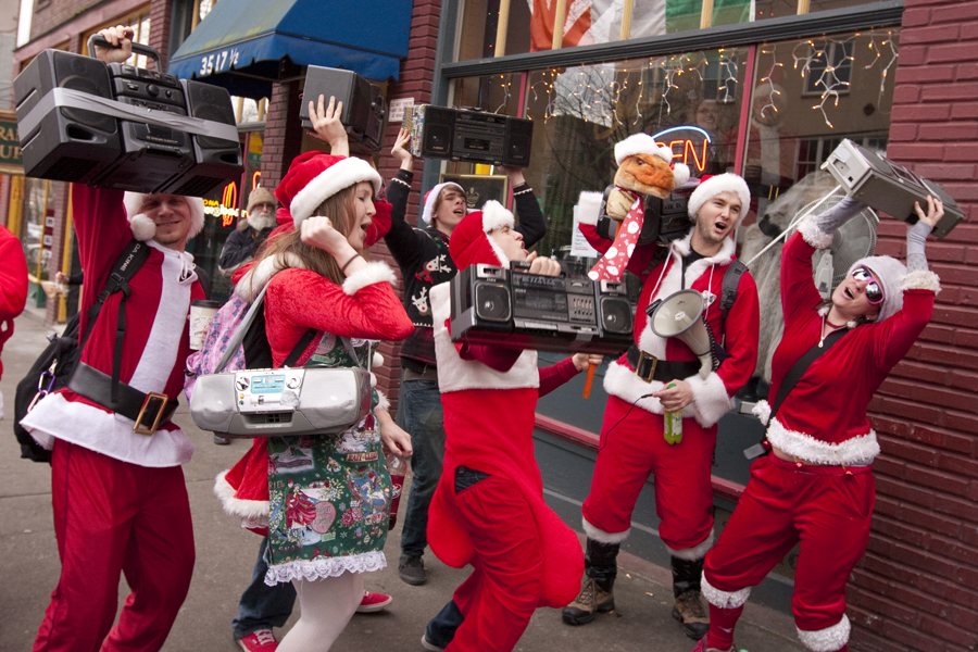 Hundreds of Santas converged in Fremont yesterday, bringing Santarchy to the Center