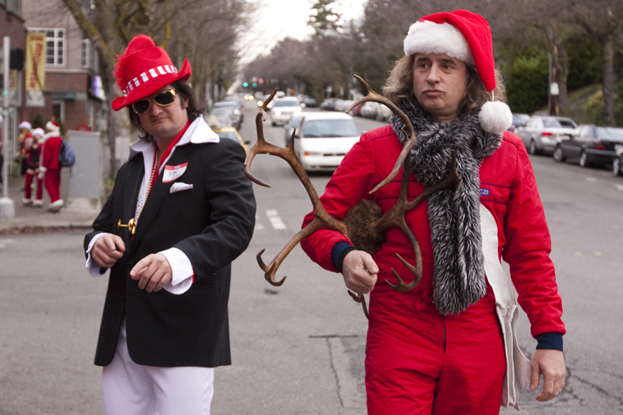 Hundreds of Santas converged in Fremont yesterday, bringing Santarchy to the Center