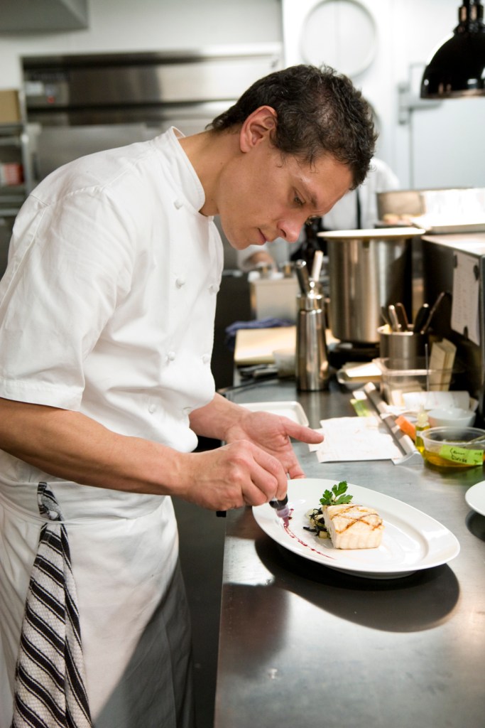 Shaun plates up the grilled sturgeon