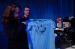Checking out the merch.