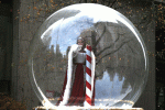 The parade princess was kept inside a snow dome.