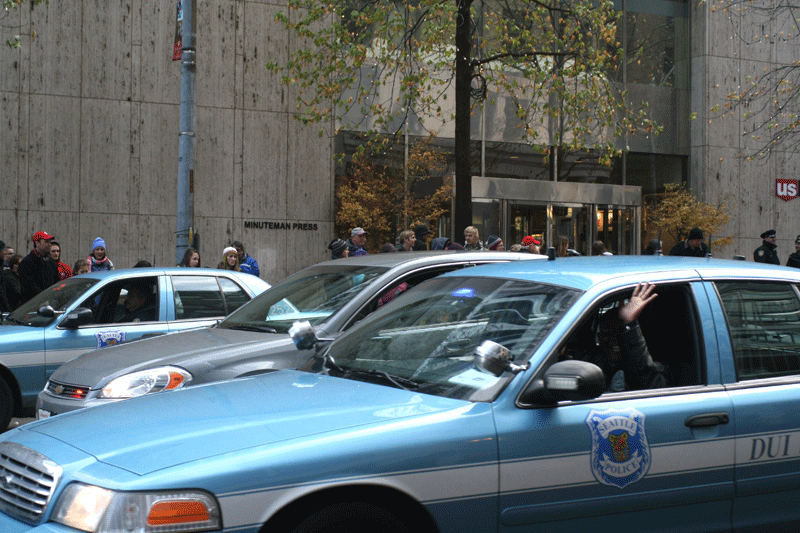 Best moment from the parade: After this kindly cop rolled by, waving to the parade attendees, a father told his 10-year-old son, We wave to cops with our middle fingers.