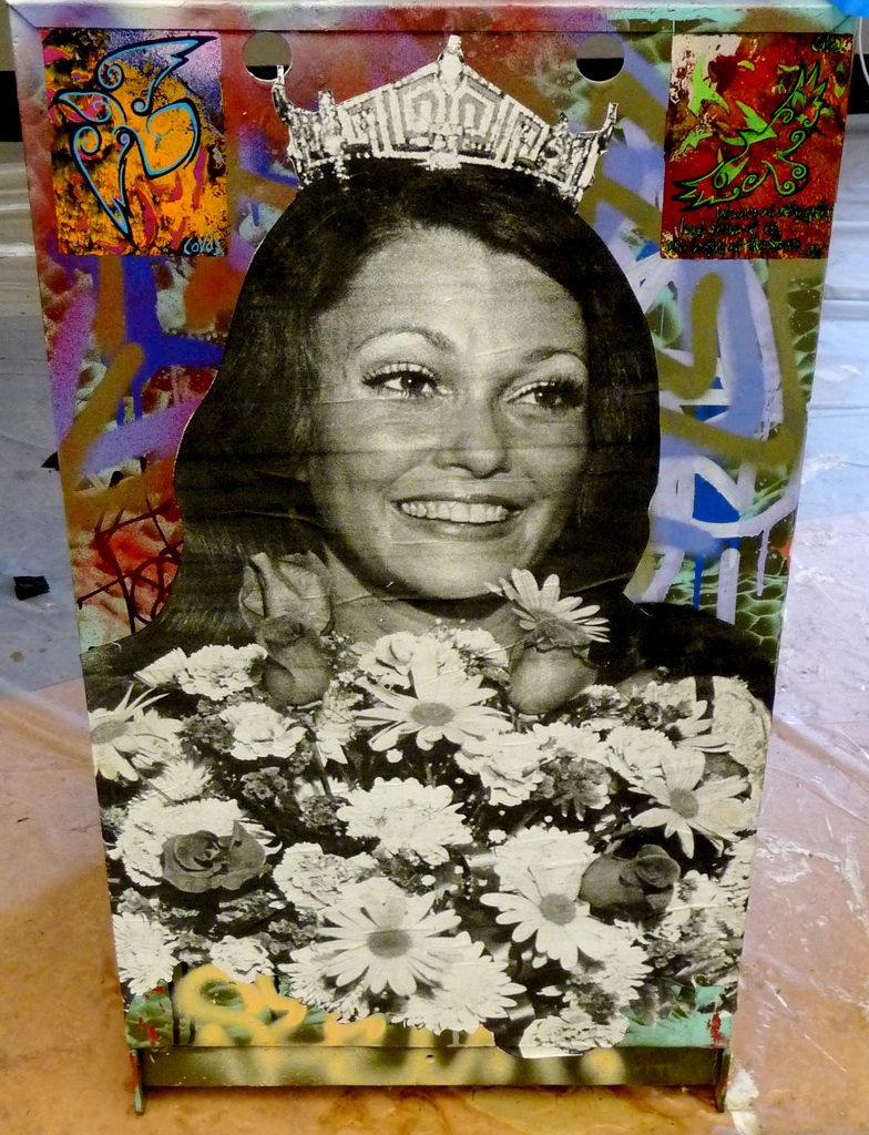 A decommissioned Seattle PI newspaper box featured at the 2010 Seattle Street Biennale.