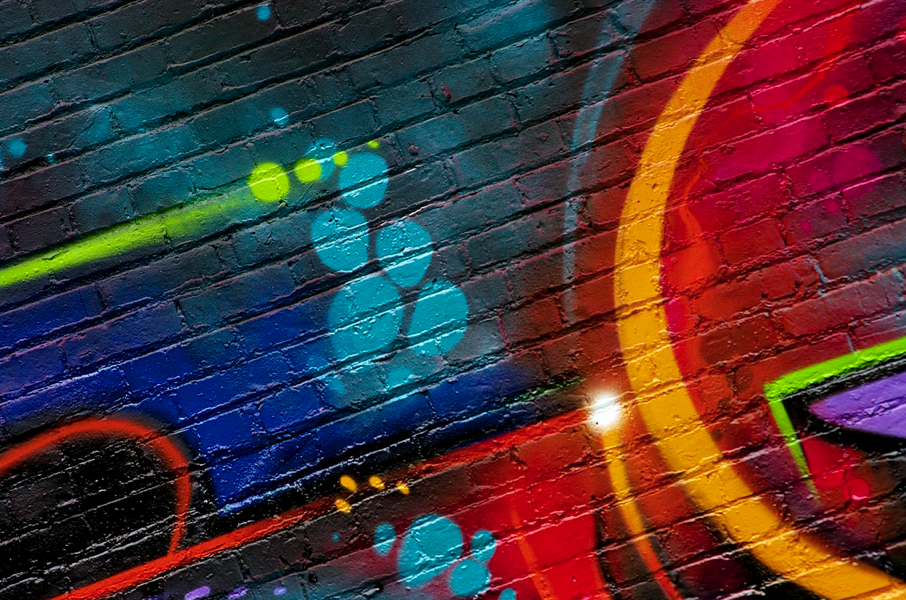 A close-up of a redone mural somewhere in downtown Seattle.