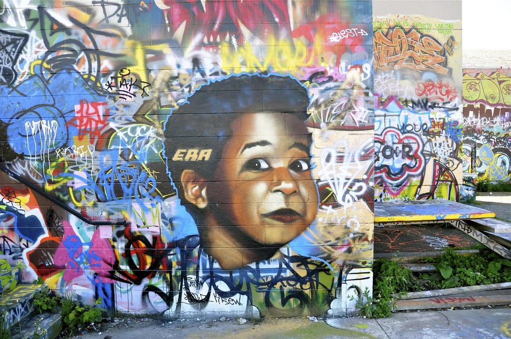 This tribute to Gary Coleman was created at the SODO free wall, a space where street artists are free to spray.