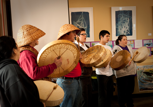 Tribal drumming from TaE™ilibshudub, a Duwamish dance group.