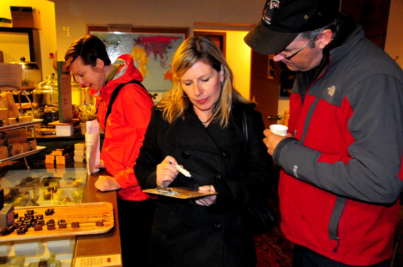 Theo Chocolates provided art walkers with a free tasting.