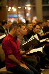 The Seattle Men's Chorus rehearsing before the show.