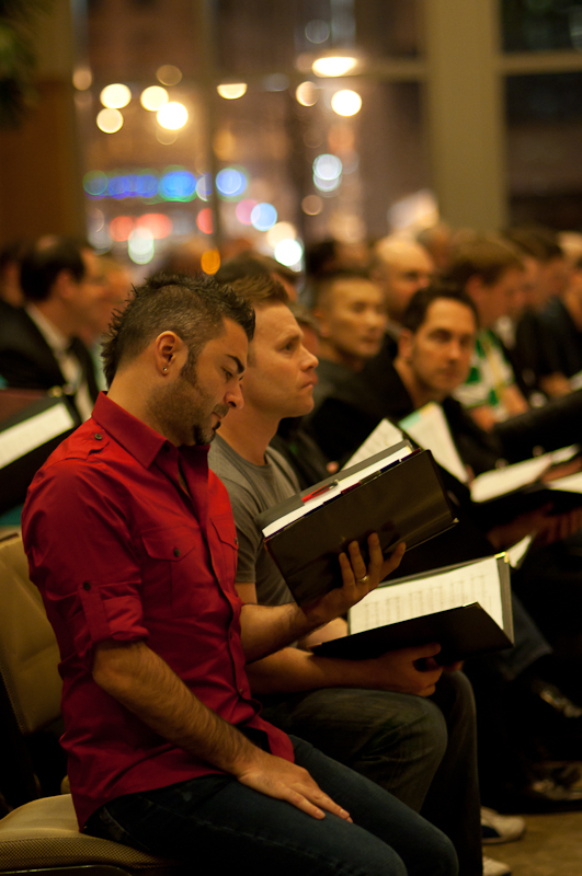 The Seattle Men's Chorus rehearsing before the show.