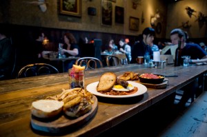 Starting on the left, the Brisket & Fried Egg Sandwich, in the middle the Full English Breakfast, and on the right the Summer Squash Frittata. Also in the photos is a seasonal jar of fruit.