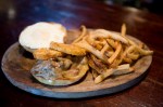 Brisket & Fried Egg Sandwich (with hot mustard, fried green tomatoes & gruyere, served with fries).