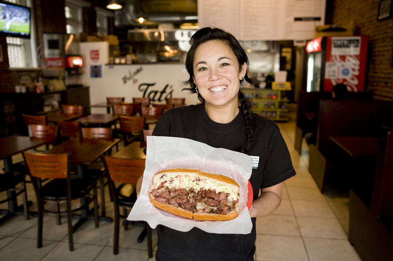 Jen Vertz, Tat's manager, showing off the Tatstrami.