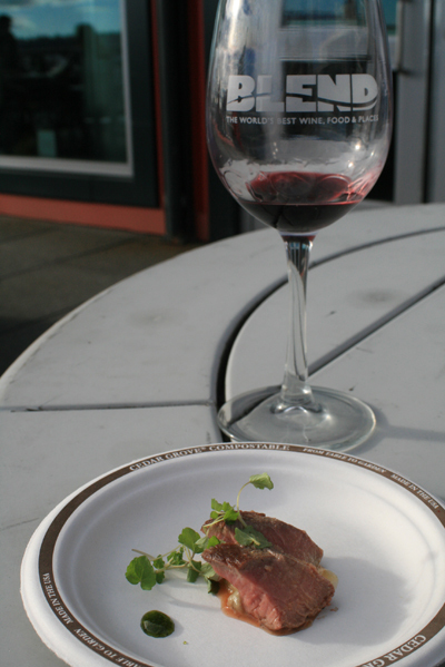 Chef Matt Costello of the Langley Inn's Lamb Loin - served with tarragon flavored eggplant with tomato bubbles and basil seeds. Wine getting low...