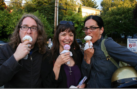 Enjoying some scoops of Molly Moon's ice cream.