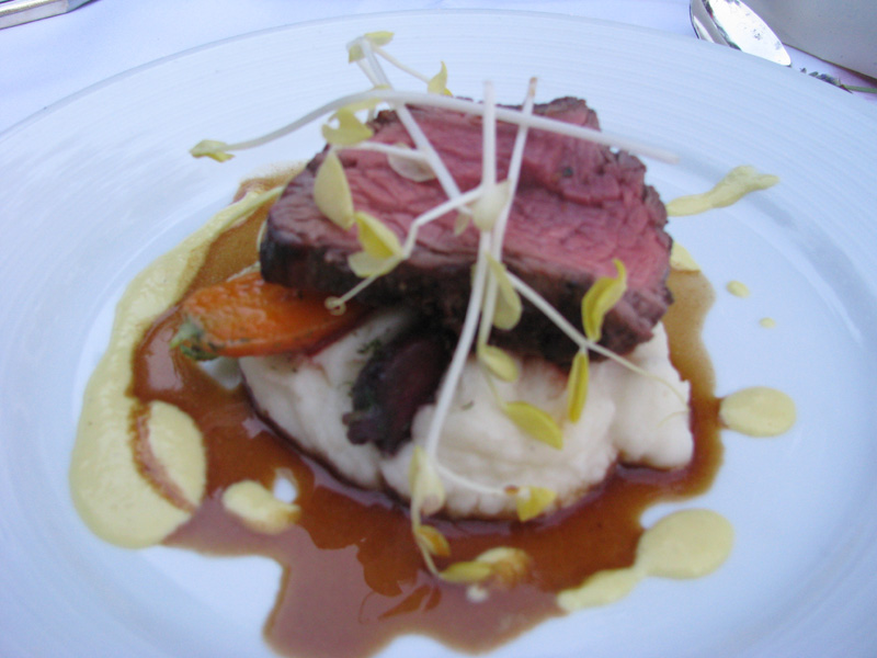 The main course: Bison, fresh roasted veggies, and fluffy potatoes.