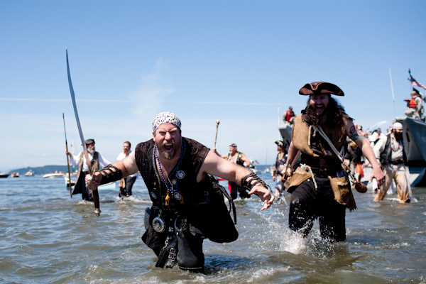 The Seattle Seafare Pirates landed at Alki beach on Saturday, July 11, 2010.  (Photo by Matthew Williams for The Seattle Weekly)