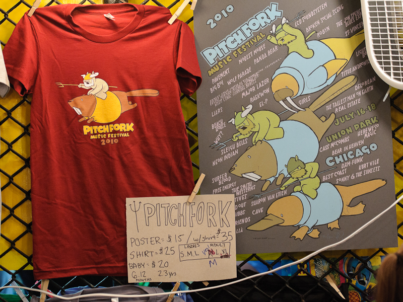 Official Pitchfork merchandise was available for sale.
