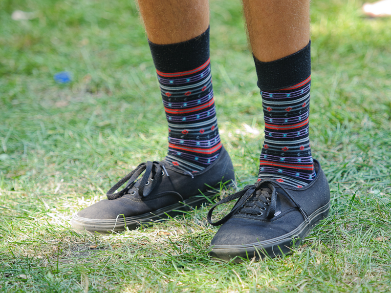 Odd fashion choice? Probably. But black socks couldn't have been comfortable in the sweltering Chicago heat.