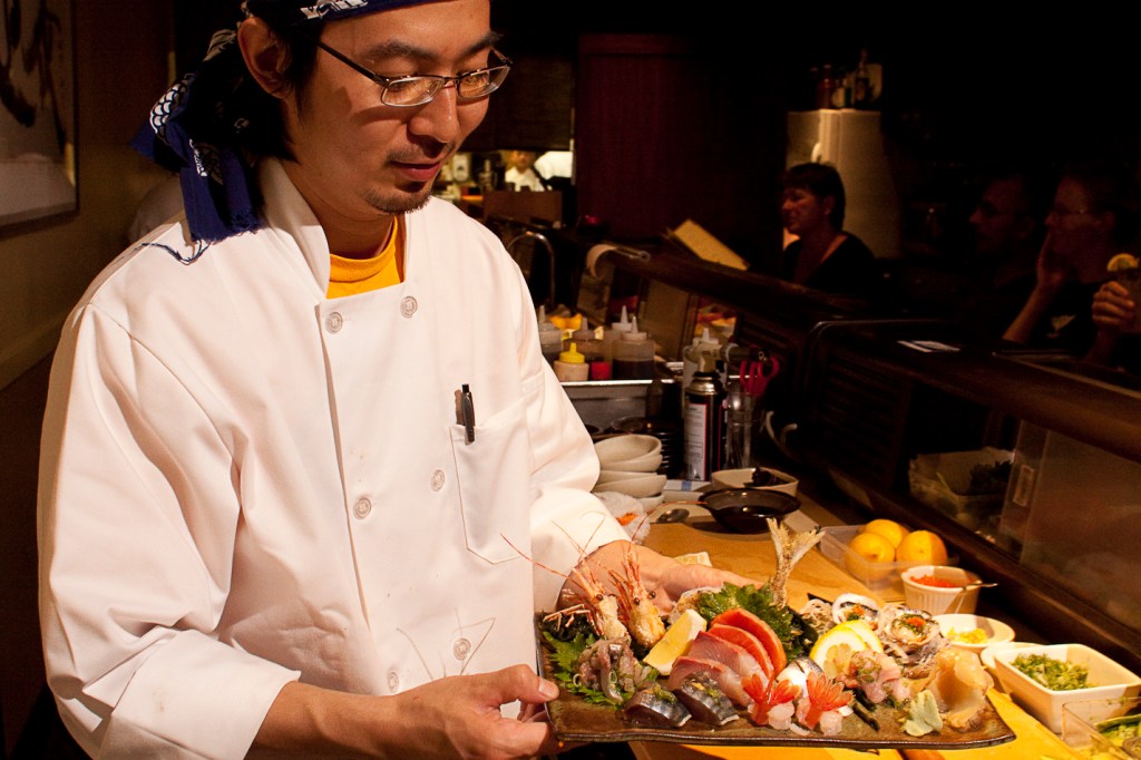 At Chiso, the ingredients are dashi, miso paste, spongy lumps of tofu,