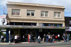 The crowd inside Easy Street Records spilled out onto the crowd.