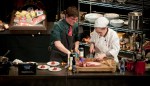 Jason Stratton of Spinasse and sous chef for the night, student Sara Harvey from the Art Institute of Seattle kick off the Chef Showdown.