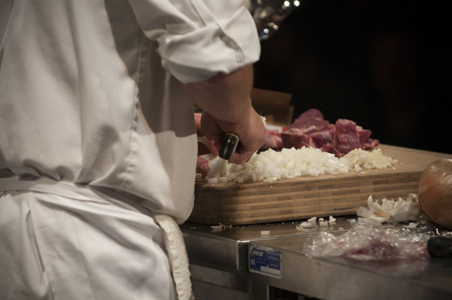 Showing off some mad knife skills.