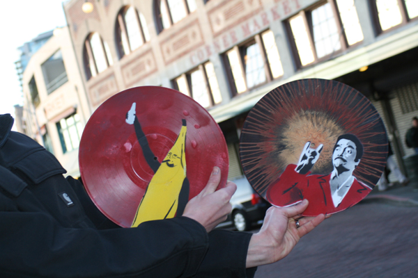 Dave also makes these awesome paintings on the backs of old records. He was in town from Bremerton - I hope he ended up finding Pike Pub and his wife.