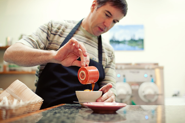 Tim Wolfe at Peaks Frozen Custard makes me an affogato -- vanilla custard with a shot of Lighthouse Coffee espresso on top. So good.