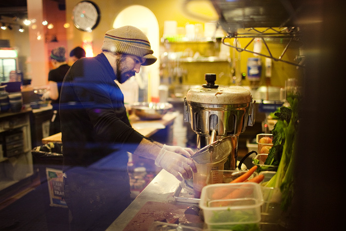 Brian Enrique works the smoothie station at Thrive.
