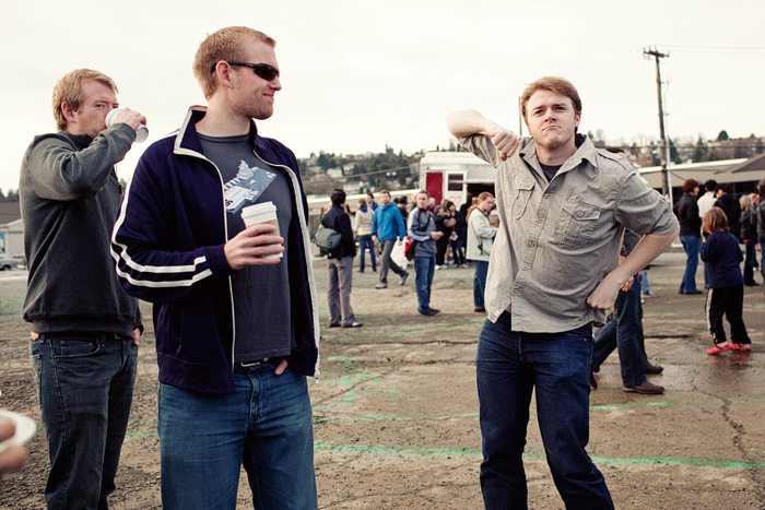 Todd, Jeremy & Tom entertain themselves while waiting in line for one of the carts.