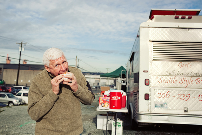 Dan from Bellevue enjoys a veggie chipotle hot dog from Dante's. The spice is right.
