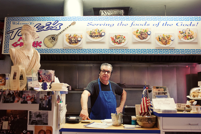 Taki, who Taki's Mad Greek Authentic Mediterranean Cuisine is named after (as well as the Mad Greek venue in Hawaii), mans the counter.A  He's been getting the restaurant ready for live music Saturdays.
