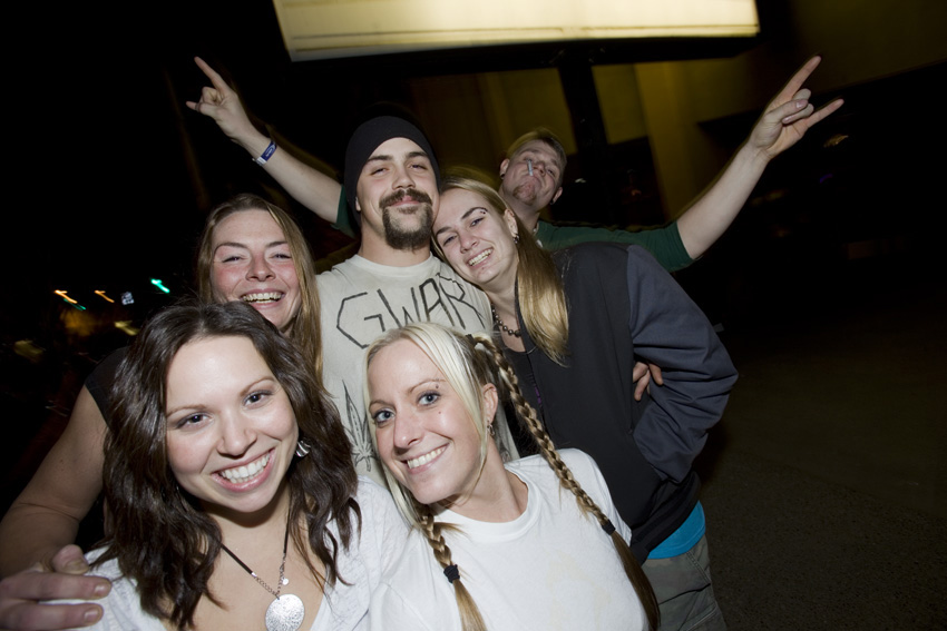 Kimberly, Zach, Rebecca, Mindy, Nicole, Mark and Will hang outside the King Cat Theatre.