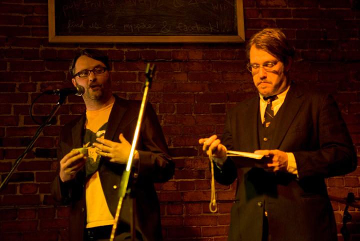 The moderators: Mike Seely (left), and John Roderick.