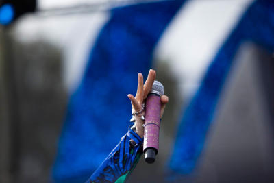 The decked out mic of Yeah Yeah Yeah's Karen O.